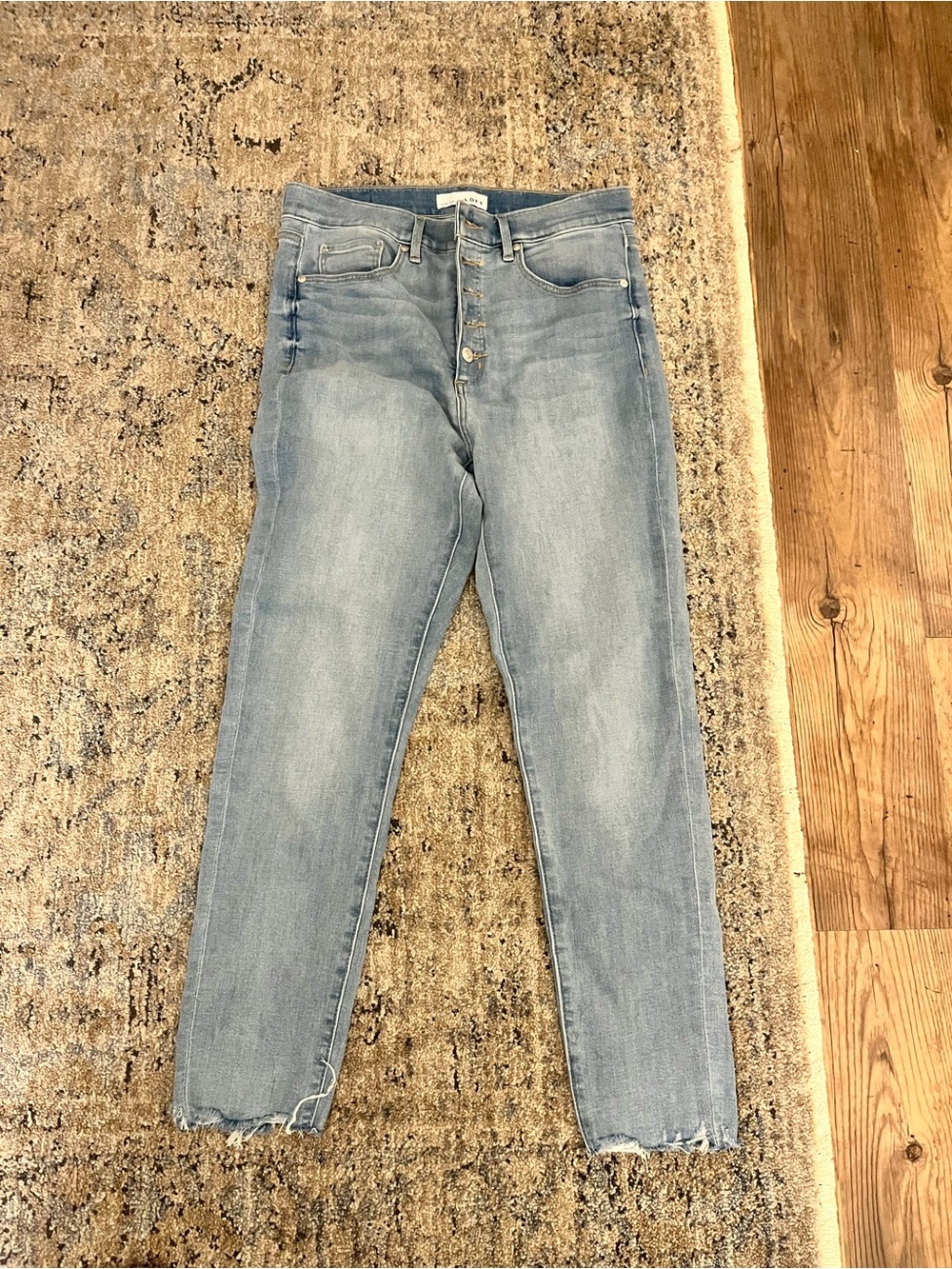 LOFT Light Blue High-Rise Button-Fly Ankle Jeans